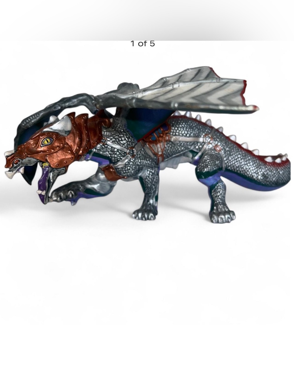 Papo 2007 Dragon of Darkness Armored Silver Purple Dragon Fantasy Figure